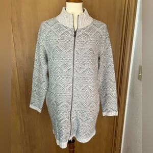 JJill oatmeal and gray pattern cardigan sweater jacket, medium, pockets & zipper